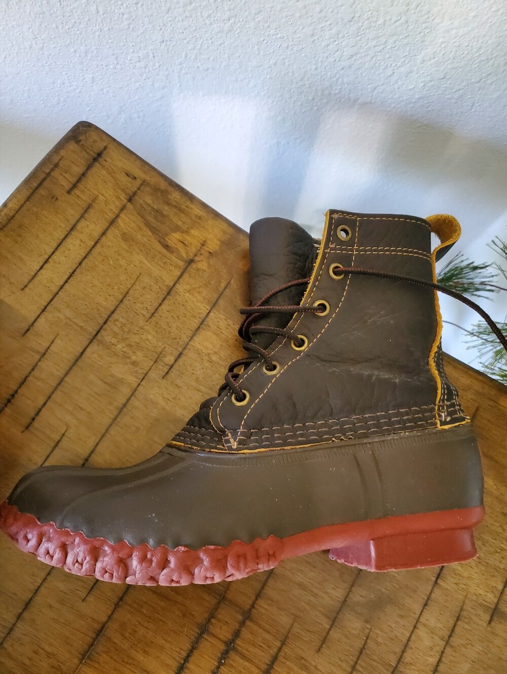 L.L.Bean 8" Bison Leather Duck Boots with Brick Red Rubber Soles Gorpcore Preppy - Picture 11 of 16